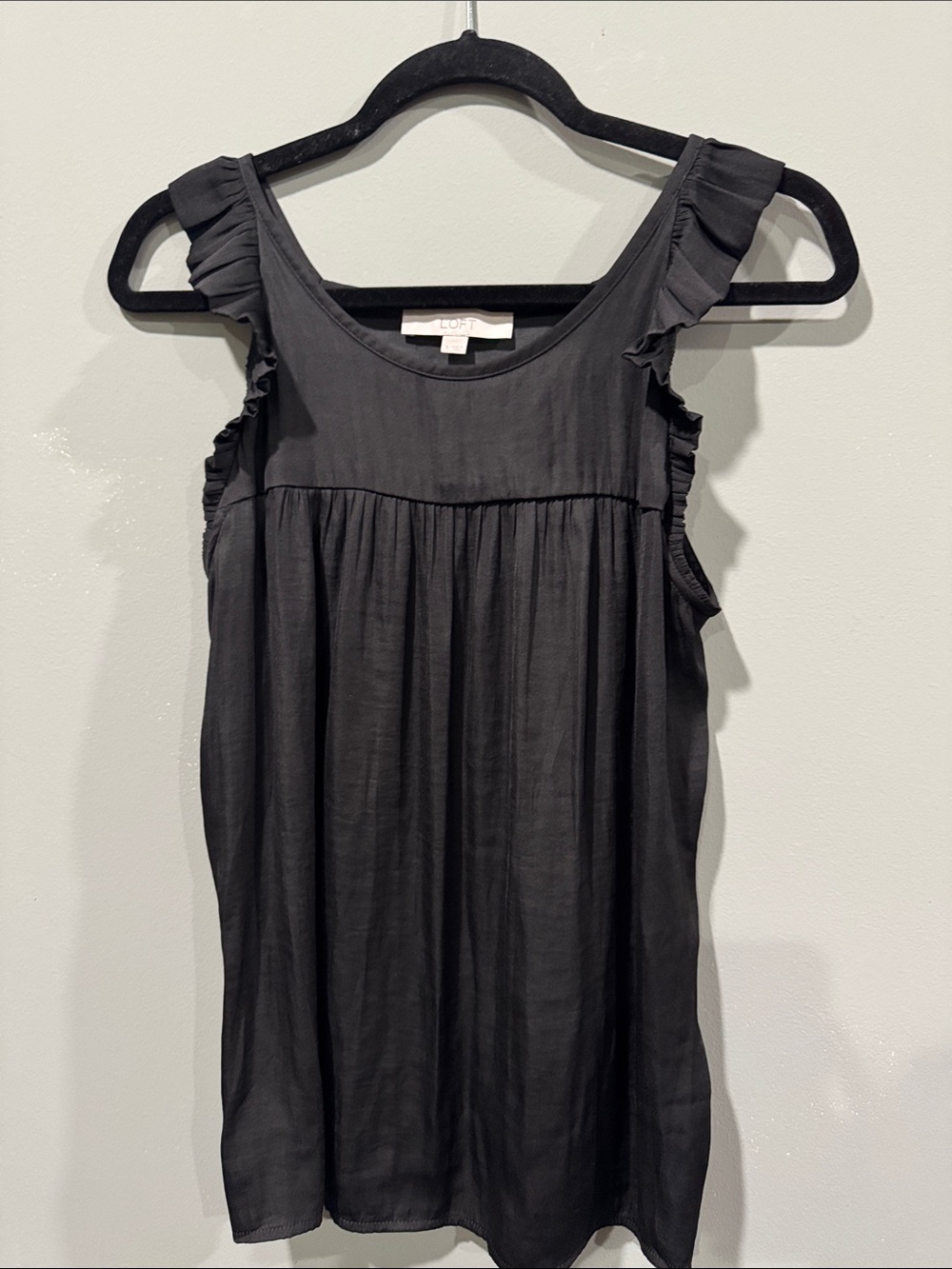 LOFT Black Ruffle-Shoulder Tank Dress